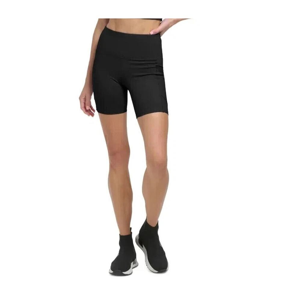 DKNY Sport Women's Super High Rise Pull-On Bicycle Bike Shorts Black Solid New